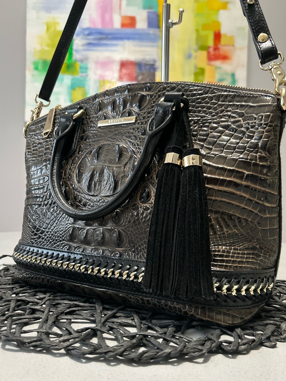 Brahmin Duxbury Graphite Aster Melbourne Leather Satchel